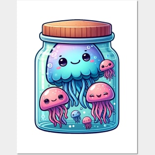 Cute Jellyfish in a Jar Illustration Posters and Art